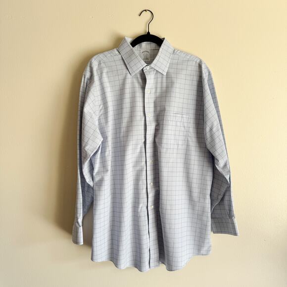 Brooks Brothers White + Blue Windowpane Plaid Regent Button Down Dress Shirt - Picture 1 of 6